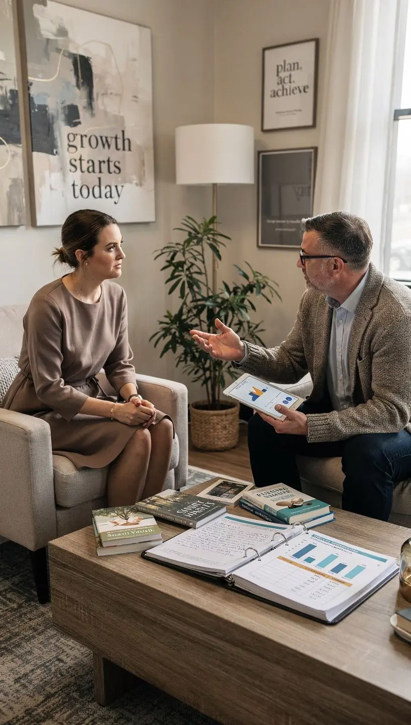 Pénzügyi célok és stratégiák ábrázolása infografikán, amely egyszerűsített útmutatót nyújt a pénzügyi sikerhez.