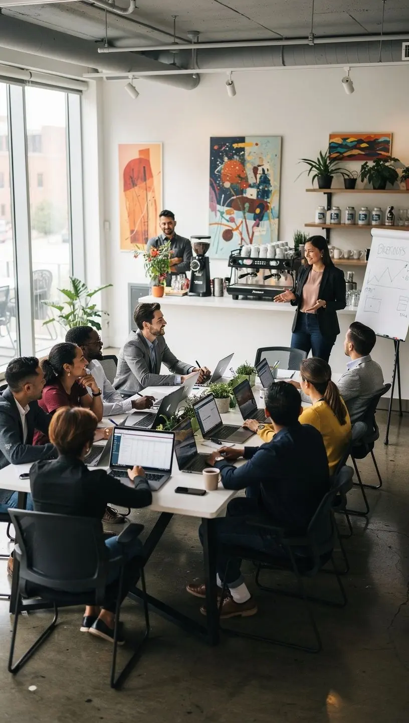 Szakértő pénzügyi tanácsadó konzultáció közben ügyféllel modern coaching irodában.